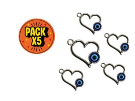 Dije Esmaltado Corazón Ojo Turco PLATEADO